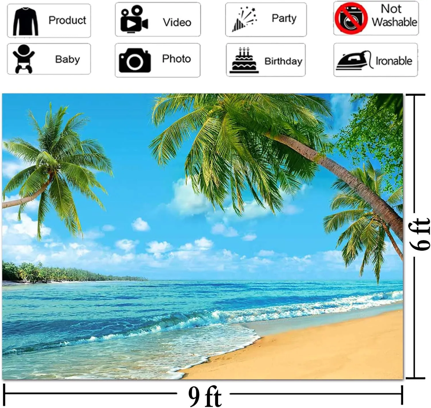 Summer Tropical Hawaii Palm Tree Or Beach Photography Backdrops Blue Sea Sky Sunshine Luau Party Photo Background Wedding Bride Shower Baby Birthday Party Banner Supplies Props 9x6ft
