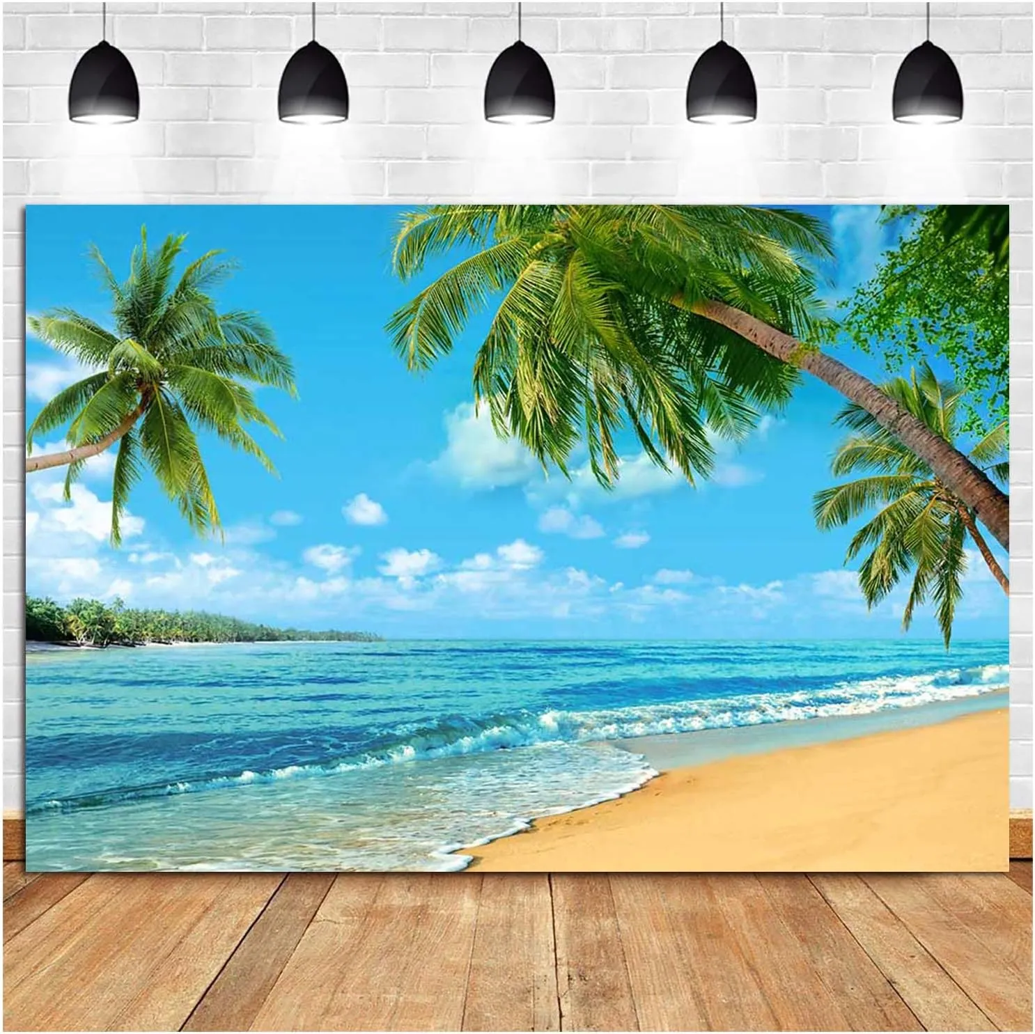 Summer Tropical Hawaii Palm Tree Or Beach Photography Backdrops Blue Sea Sky Sunshine Luau Party Photo Background Wedding Bride Shower Baby Birthday Party Banner Supplies Props 9x6ft