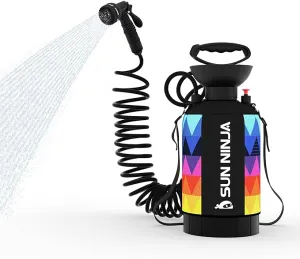 SUN NINJA Portable Shower, Outdoor Portable Camping Shower with Neoprene Cover, Portable Beach Shower Surf Rinse Kit, High Pressure Multi-Purpose Sprayer for Outdoor Essentials, Dog Walking & Hiking