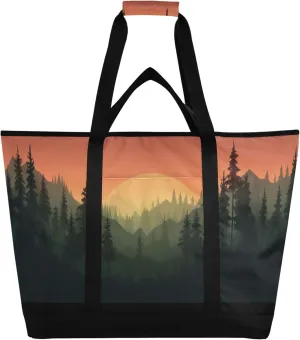Sunset Forest Reusable Insulated Cooler Bag with Ice Pack Compartment - Large 47L Waterproof Thermal Grocery Tote for Picnic Beach Camping Lunch Storage