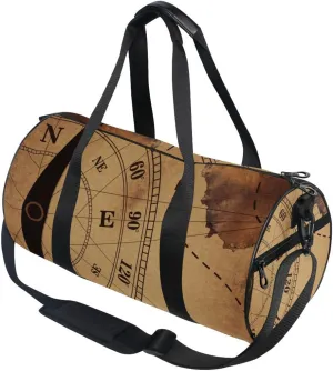 susiyo Small Sports Gym Bag Vintage Travel Map and Compass Compact Workout Duffle Bags for Men Women