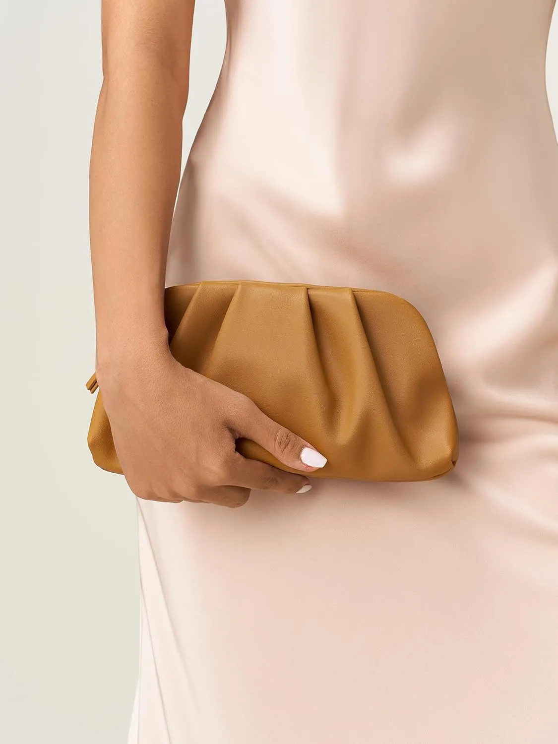 SWEETV Dressy Vegan Leather Clutch Purse for Women Formal, Soft Pleated PU Evening Clutch for Weddings, Proms, Cocktail-Gemma