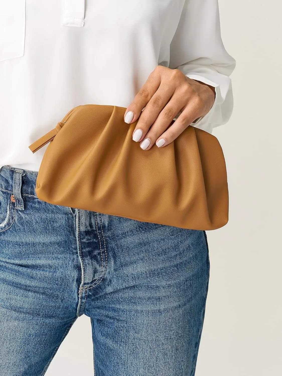 SWEETV Dressy Vegan Leather Clutch Purse for Women Formal, Soft Pleated PU Evening Clutch for Weddings, Proms, Cocktail-Gemma
