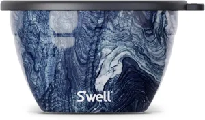 S'well Stainless Steel Salad Bowl Kit - 64oz, Azurite - Comes with 2oz Condiment Container and Removable Tray for Organization - Leak-Proof, Easy to Clean, Dishwasher Safe
