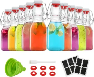 Swing Top Glass Bottles 4 oz With Flip Airtight Lids for Home Brewing, Beverages, Oil, Vinegar, Water, Soda, Kefir, Limoncello, Homemade liquor, vanilla（10 Pack