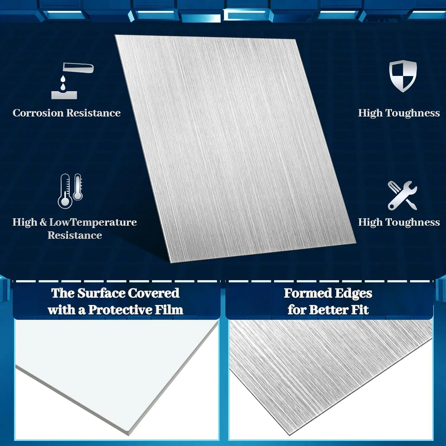 Tandefio 304 Stainless Steel Sheets Double Side Film Attached 304L Stainless Steel Plates Steel Blanks Metal Sheets for Crafting Kitchen DIY Kitchen(8 Pcs,6 x 6 x 0.04 Inch)