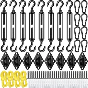 Tandefio 92 Pcs Sun Shade Sail Hardware Kit Heavy Duty Anti Rust Retractable Stainless Steel Outdoor Shade Sail for Triangle Rectangle Installation (Black)