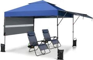 Tangkula 10x17.6 Ft Pop Up Canopy with Adjustable Dual Awnings, 2 Tier Outdoor Canopy Tent with 8 Stakes, 4 Ropes, 4 Sand Bags, Wheeled Bag, Easy Setup Instant Tent for Patio, Market, Picnic
