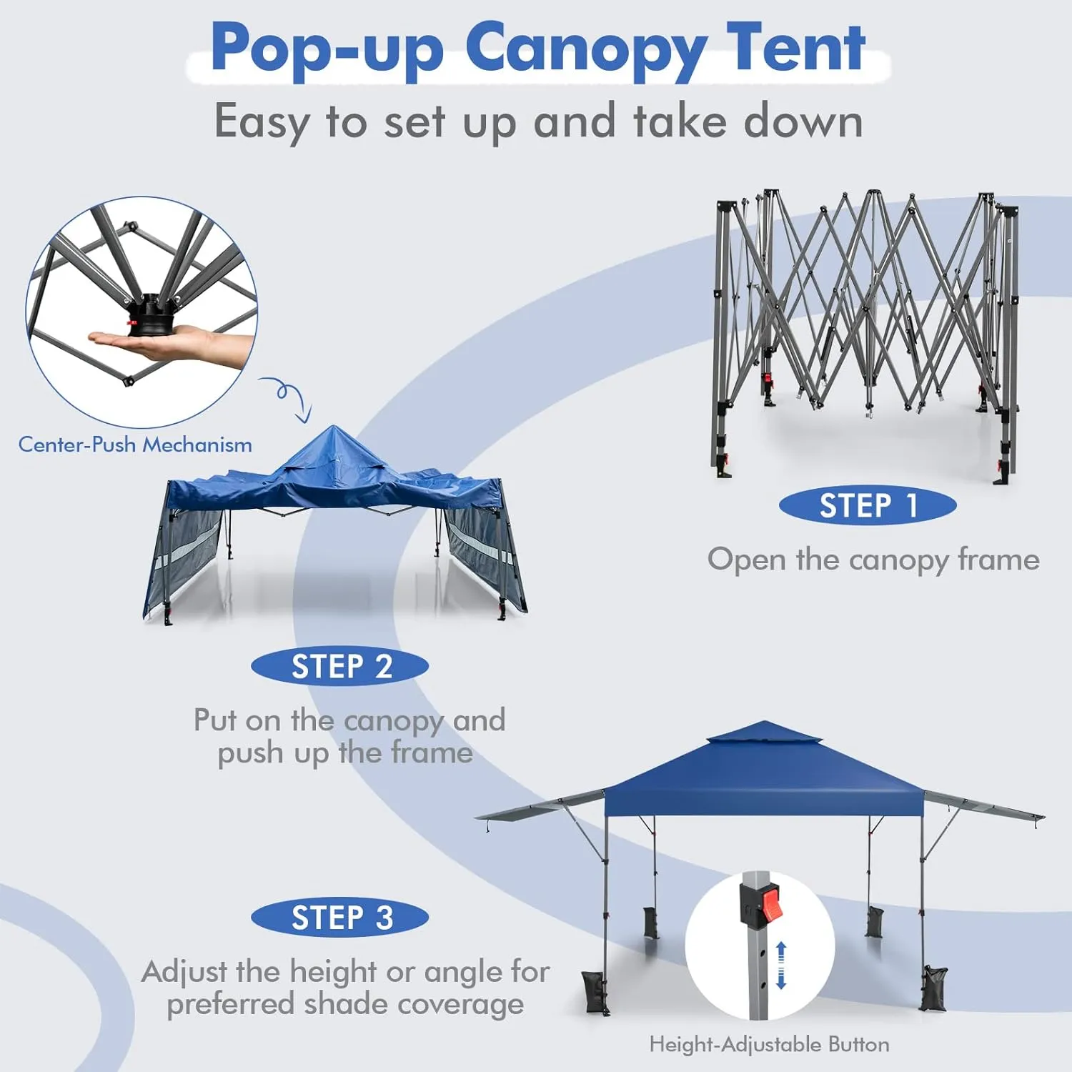 Tangkula 10x17.6 Ft Pop Up Canopy with Adjustable Dual Awnings, 2 Tier Outdoor Canopy Tent with 8 Stakes, 4 Ropes, 4 Sand Bags, Wheeled Bag, Easy Setup Instant Tent for Patio, Market, Picnic