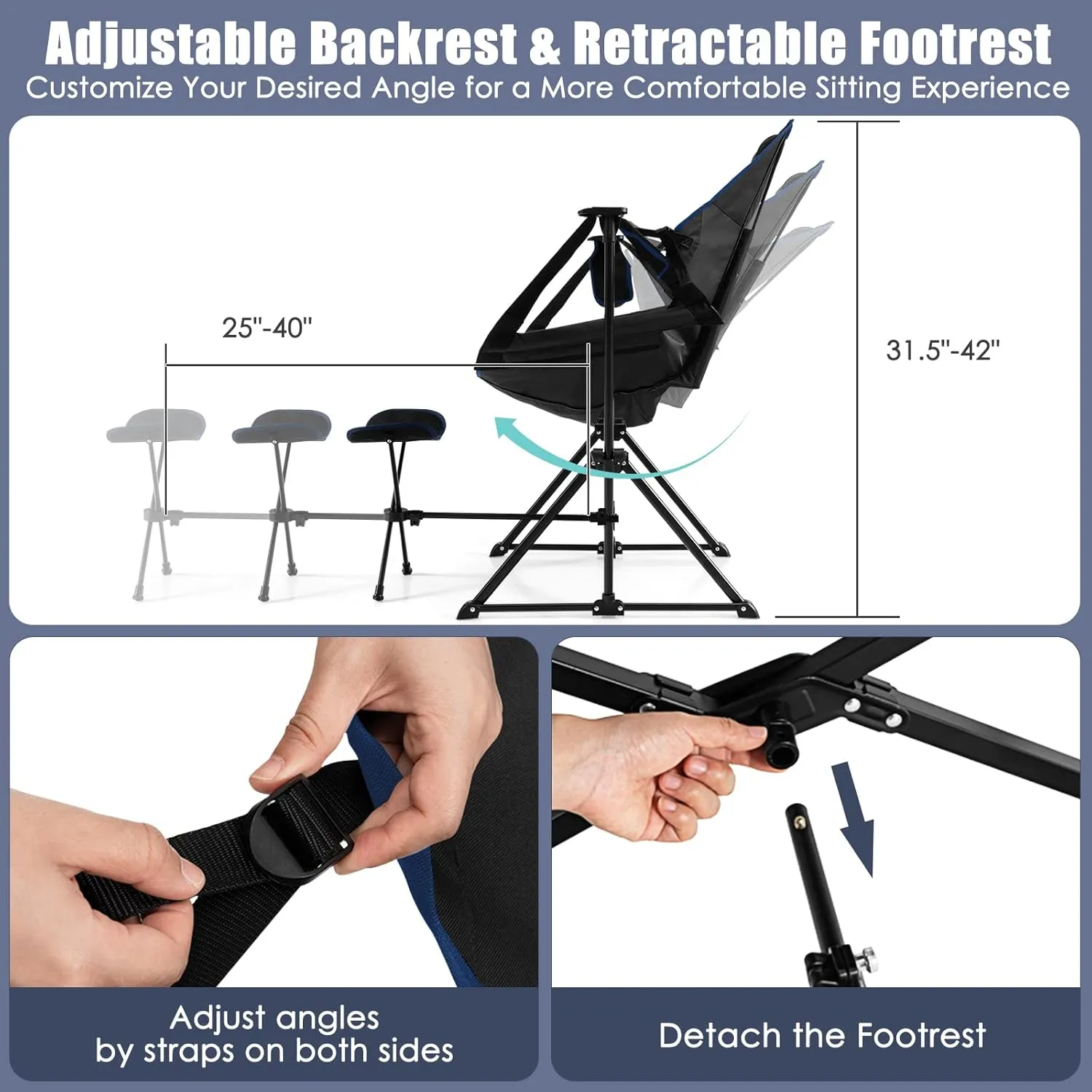 Tangkula Hammock Camping Chair, Portable Camp Chair with Retractable Footrest, Adjustable Back, Headrest, Cup Holder & Carry Bag, Outdoor Folding Lawn Chair for Camping, Fishing, Hiking
