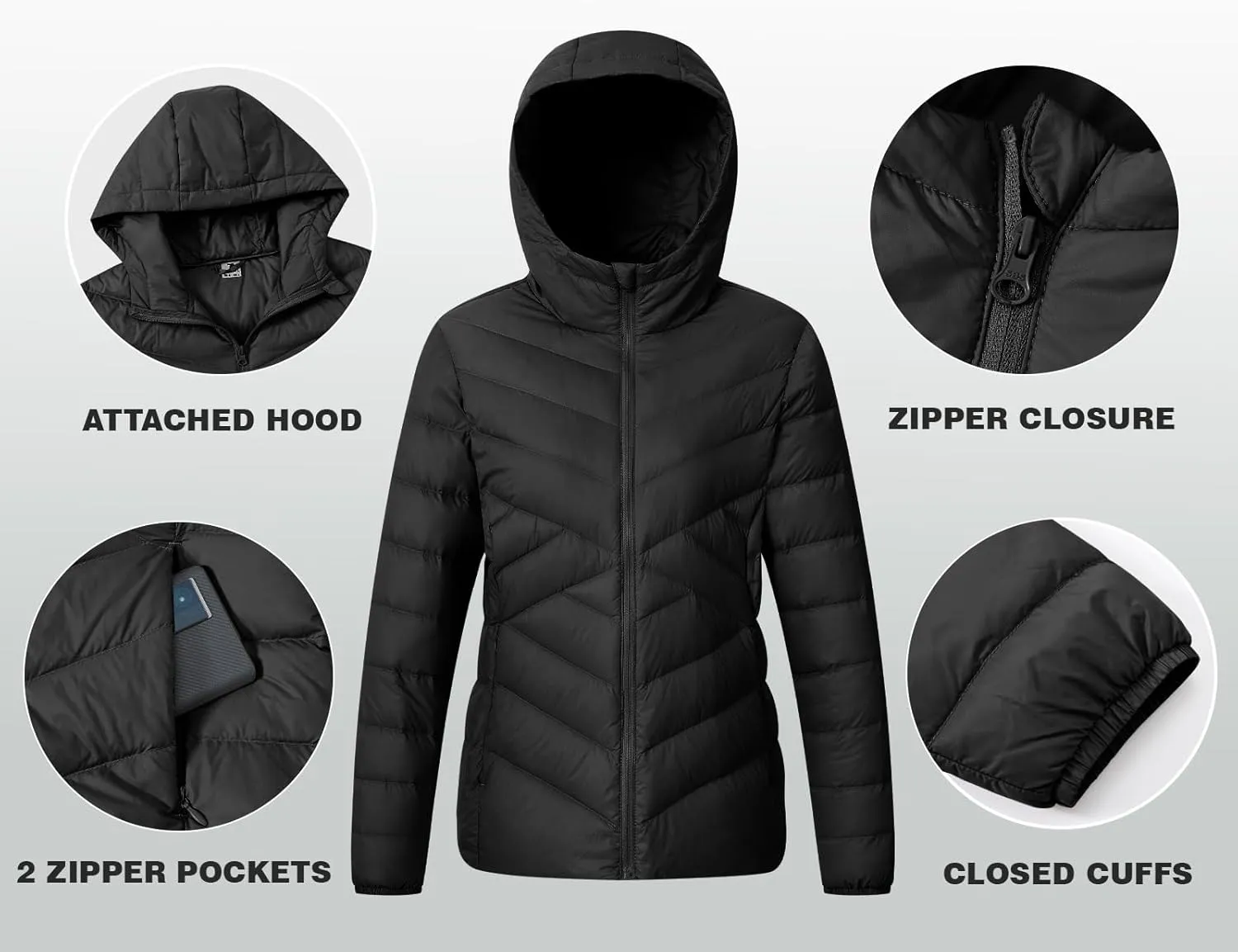 TBMPOY Women's Packable Down Jacket Lightweight Winter Puffer Jacket Hooded Warm Coat Waterproof Quilted Thermal Jackets