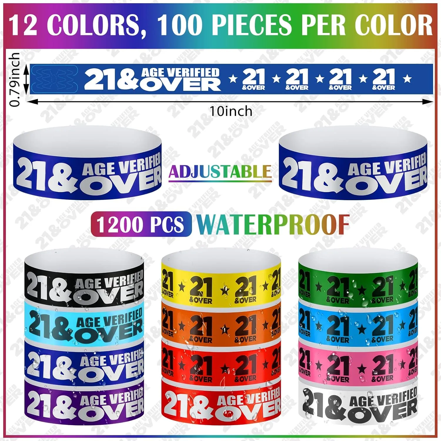 Teling 1200 Pcs over 21 Paper Wristbands Events Wristbands Colored Waterproof Paper Bracelets Lightweight Wrist Bands Identification Supplies(Multi Color)