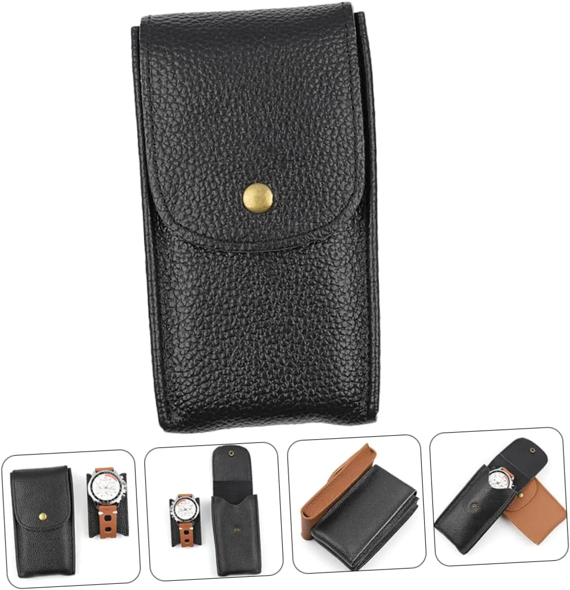 TENDYCOCO 2pcs Leather Watch Bag Watches Automatic Display Lid Holder Pocket Portable Para Car Cable Travel Pouch Wrist Pouch Kit Travel Watch Winder Smartwatch Top Layer Cowhide Black