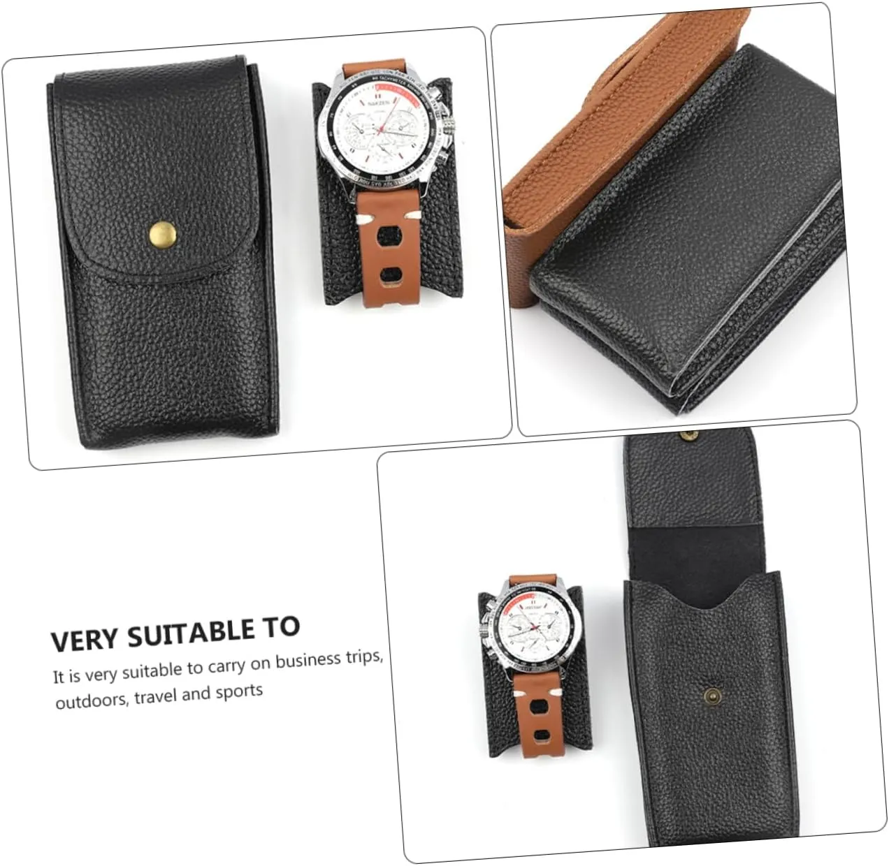 TENDYCOCO 2pcs Leather Watch Bag Watches Automatic Display Lid Holder Pocket Portable Para Car Cable Travel Pouch Wrist Pouch Kit Travel Watch Winder Smartwatch Top Layer Cowhide Black