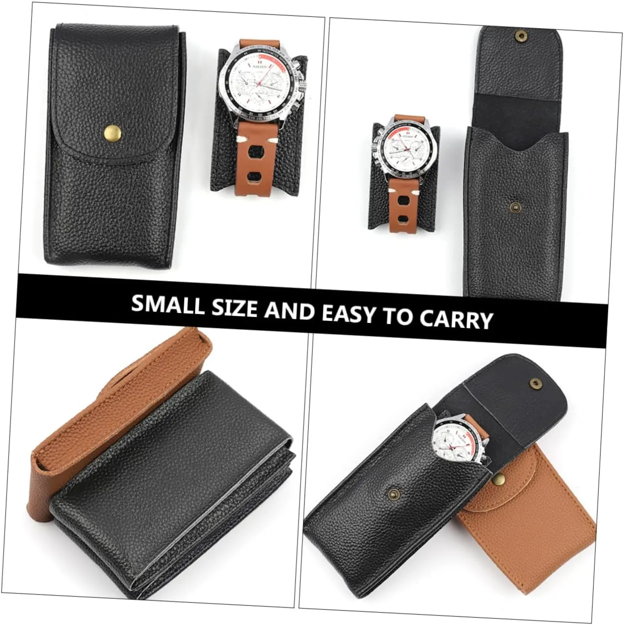 TENDYCOCO 2pcs Leather Watch Bag Watches Automatic Display Lid Holder Pocket Portable Para Car Cable Travel Pouch Wrist Pouch Kit Travel Watch Winder Smartwatch Top Layer Cowhide Black