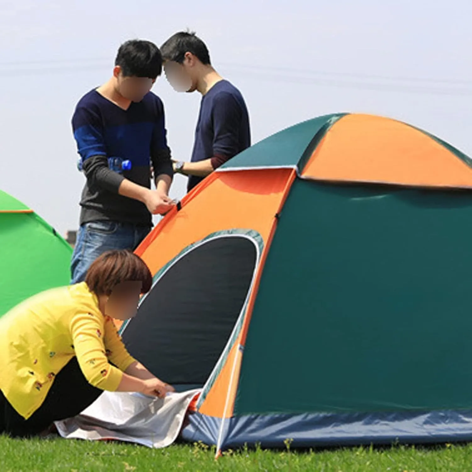 Tent 3-4Person Fully Automatic Tent,Camping Travel Family Rainproof Windproof Sunshade Awning,Shelter Beach Easy Open Hiking Tents (Color : Blue) (Blue One Size)