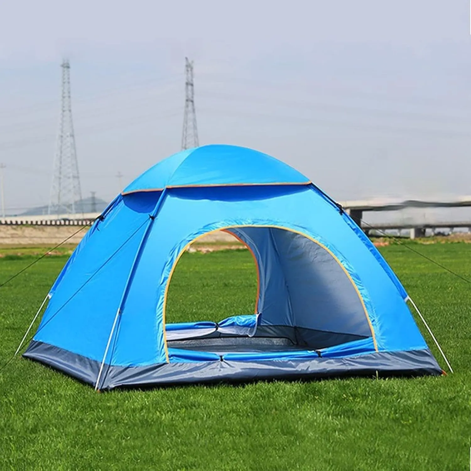 Tent 3-4Person Fully Automatic Tent,Camping Travel Family Rainproof Windproof Sunshade Awning,Shelter Beach Easy Open Hiking Tents (Color : Blue) (Blue One Size)
