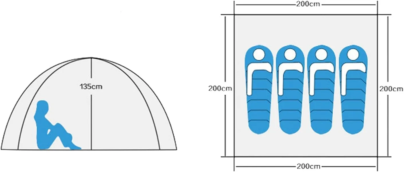 Tent 3-4Person Fully Automatic Tent,Camping Travel Family Rainproof Windproof Sunshade Awning,Shelter Beach Easy Open Hiking Tents (Color : Blue) (Blue One Size)