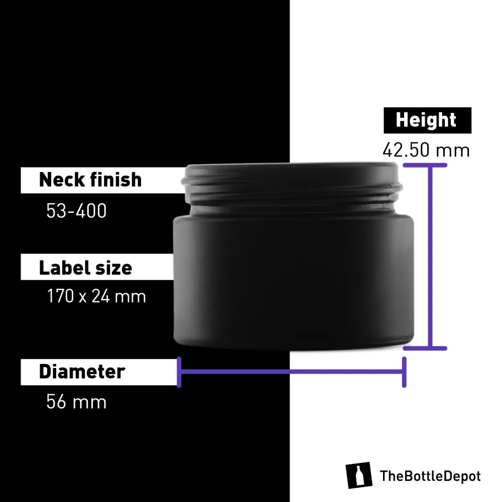 The Bottle Depot - 24 Pack - 1.7 oz Glass Jars with Black Lids - Black Frosted - 53-400 Neck Finish - UV Rays Protection