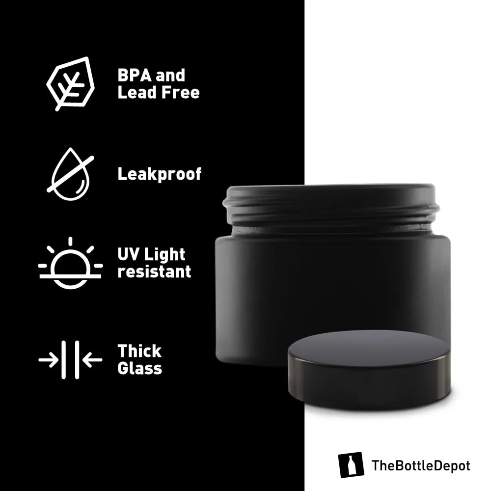 The Bottle Depot - 24 Pack - 1.7 oz Glass Jars with Black Lids - Black Frosted - 53-400 Neck Finish - UV Rays Protection