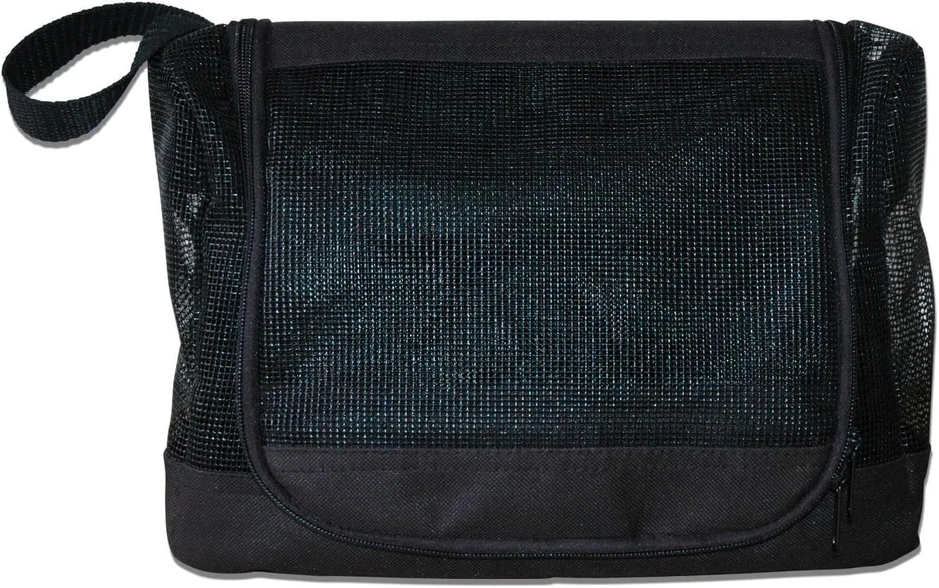 The Fine Living Co. Portable Hanging Shower Caddy Organizer Bag, Quick Dry Mesh Shower Caddy Tote Bag Pouch with Metal Hook for Bathroom College Dorm Camp Gym Camping Toiletry Bath (12”x3”x8”)