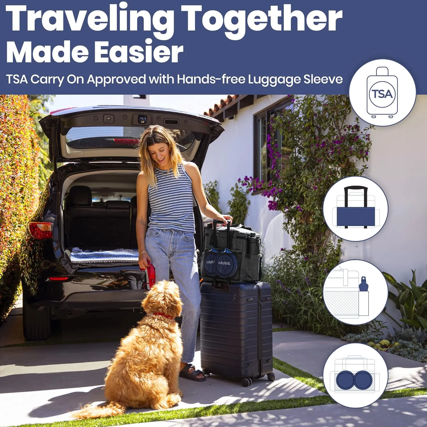 The Original Doggy Bag™ - Dog Travel Bag for Supplies - Ultimate Gift for Dog Owners - Includes 2 BPA-Free Travel Bowls and 2 Food Containers - Pet Travel Kit for Road Trips, Camping, RV