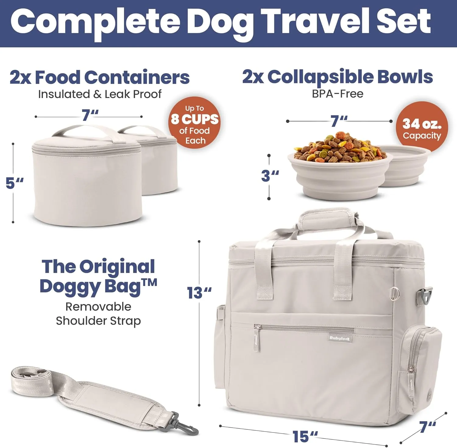 The Original Doggy Bag™ - Dog Travel Bag for Supplies - Ultimate Gift for Dog Owners - Includes 2 BPA-Free Travel Bowls and 2 Food Containers - Pet Travel Kit for Road Trips, Camping, RV