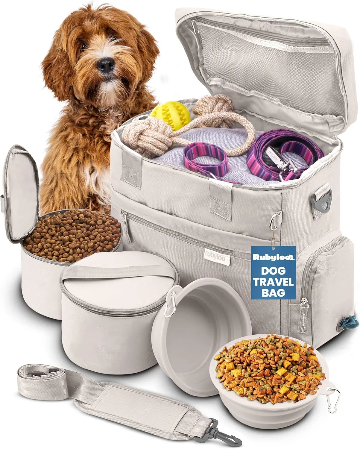 The Original Doggy Bag™ - Dog Travel Bag for Supplies - Ultimate Gift for Dog Owners - Includes 2 BPA-Free Travel Bowls and 2 Food Containers - Pet Travel Kit for Road Trips, Camping, RV