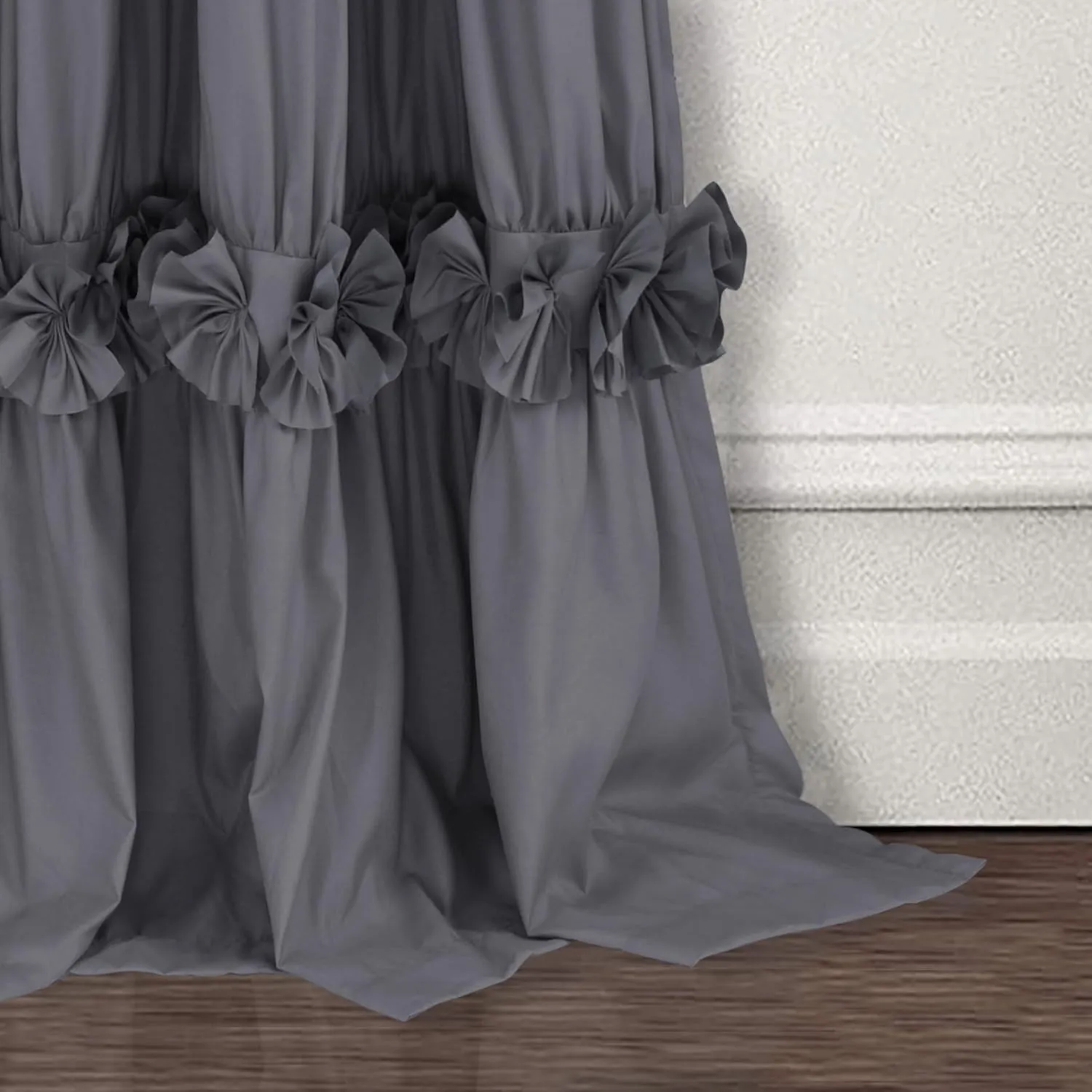Thermal Insulated Blackout Window Curtains, 54" W x 84" L x 2 Panels, Boho Ruched Window Treatments with 3 Rows of Butterfly Flowers, Rustic Rod Pocket Drapes for Room, Gray (LQ-30)