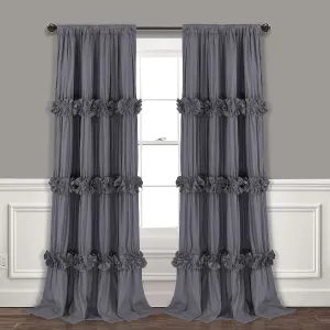 Thermal Insulated Blackout Window Curtains, 54" W x 84" L x 2 Panels, Boho Ruched Window Treatments with 3 Rows of Butterfly Flowers, Rustic Rod Pocket Drapes for Room, Gray (LQ-30)