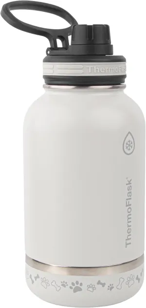 ThermoFlask Pet Bottle - Stainless Steel, Insulated Water Bottle for Dogs & Cats - Features Built-in Water Bowl & Double-Wall Insulation - Keeps Water Cool up to 24 Hours - 32 oz