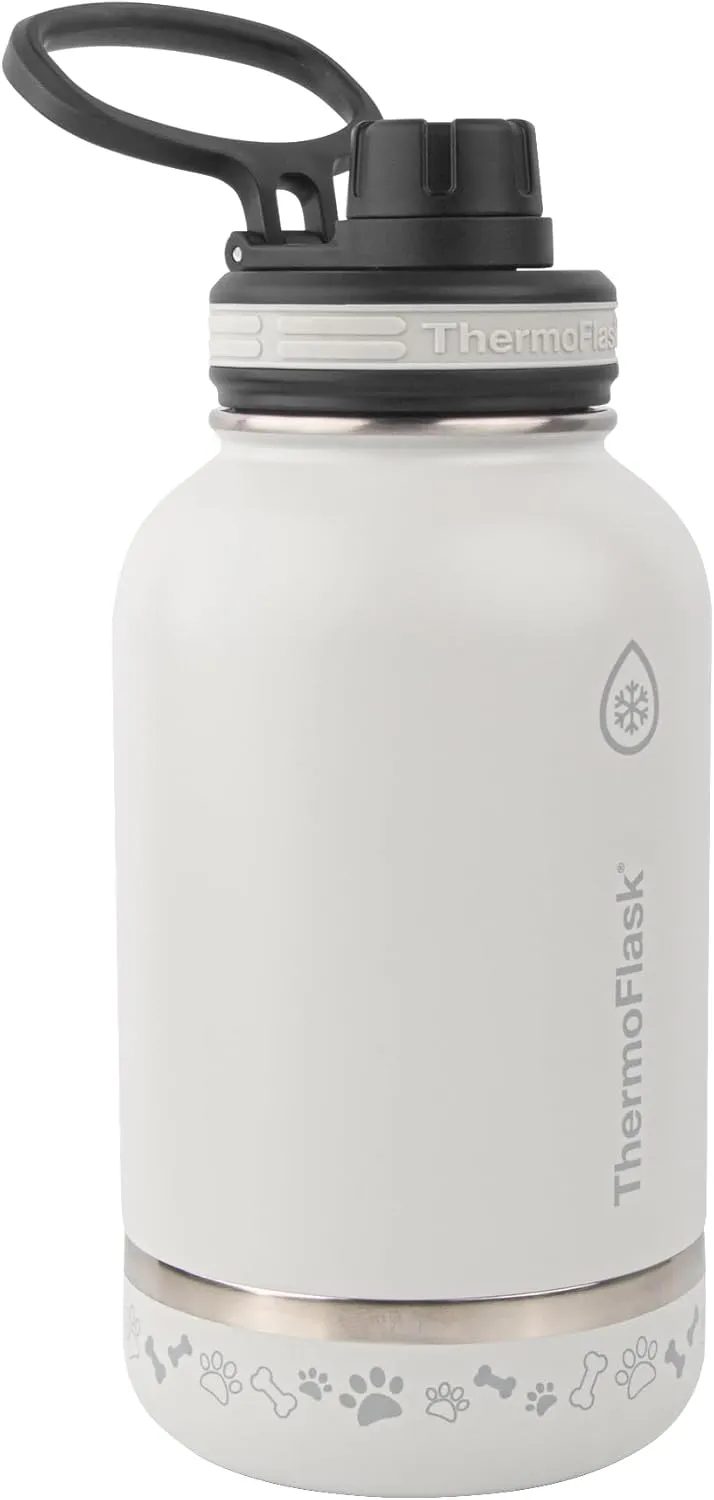 ThermoFlask Pet Bottle - Stainless Steel, Insulated Water Bottle for Dogs & Cats - Features Built-in Water Bowl & Double-Wall Insulation - Keeps Water Cool up to 24 Hours - 32 oz