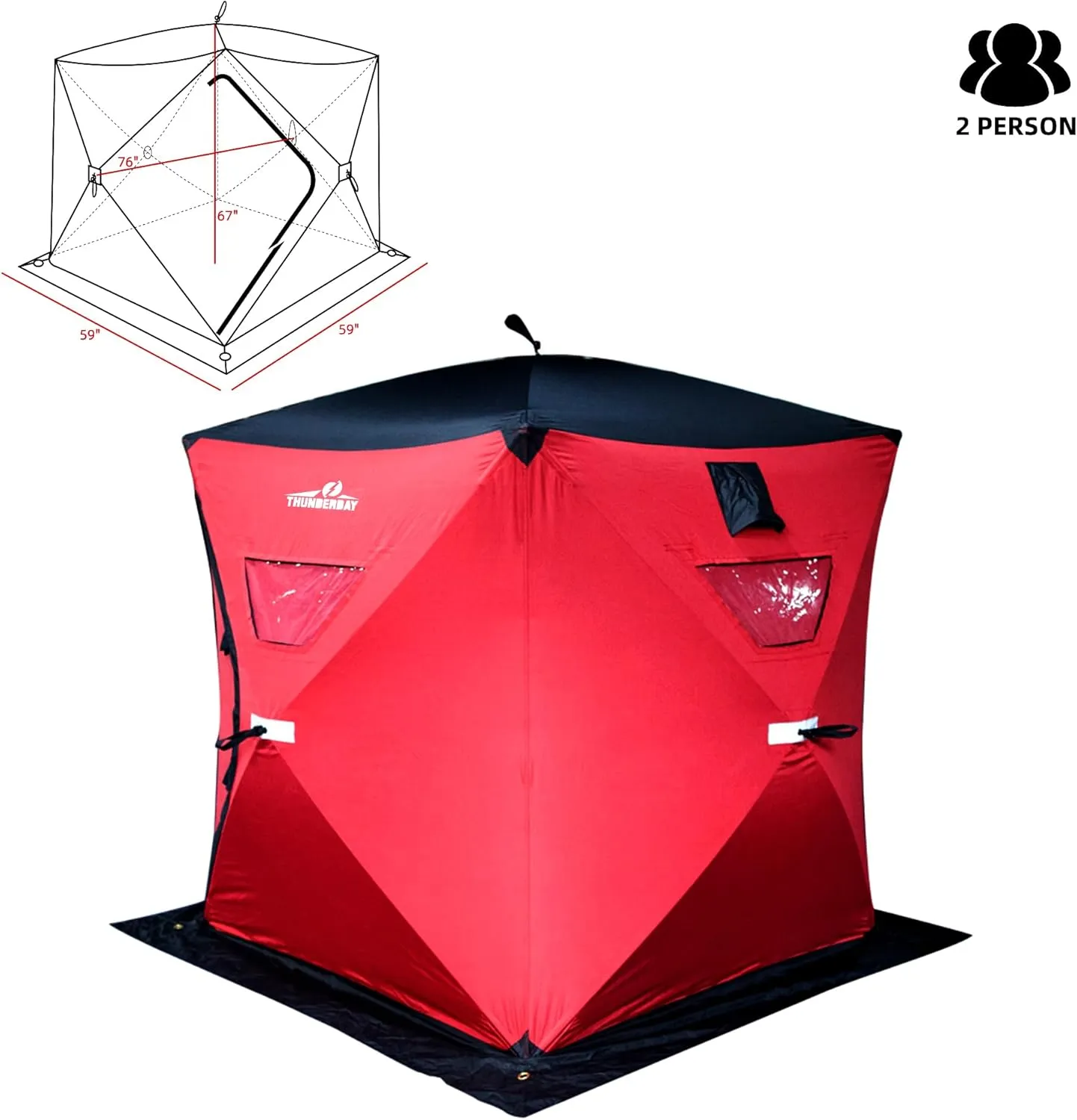 THUNDERBAY Ice Cube 2-4 Man Portable Ice Shelter, 24/34 Square Feet of Fishable Area, Portable 2-3 Person Ice Shanty