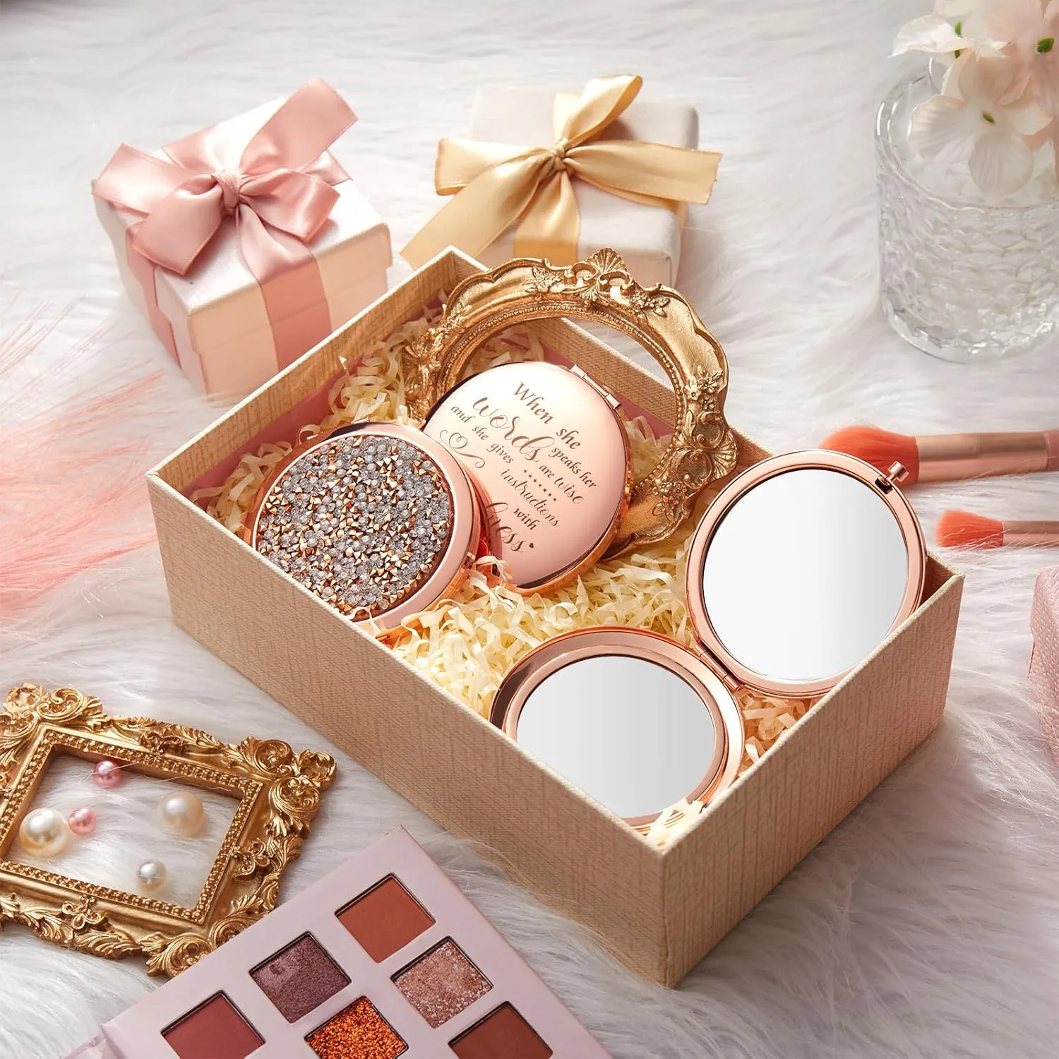 Thyle 12 Pcs Christian Compact Mirror Gifts for Women Bible Verse Bulk Hand Makeup Compact Purse Mirror Inspirational Religious Baptism Gift for Women Nurse CNA Week(Rose Gold)