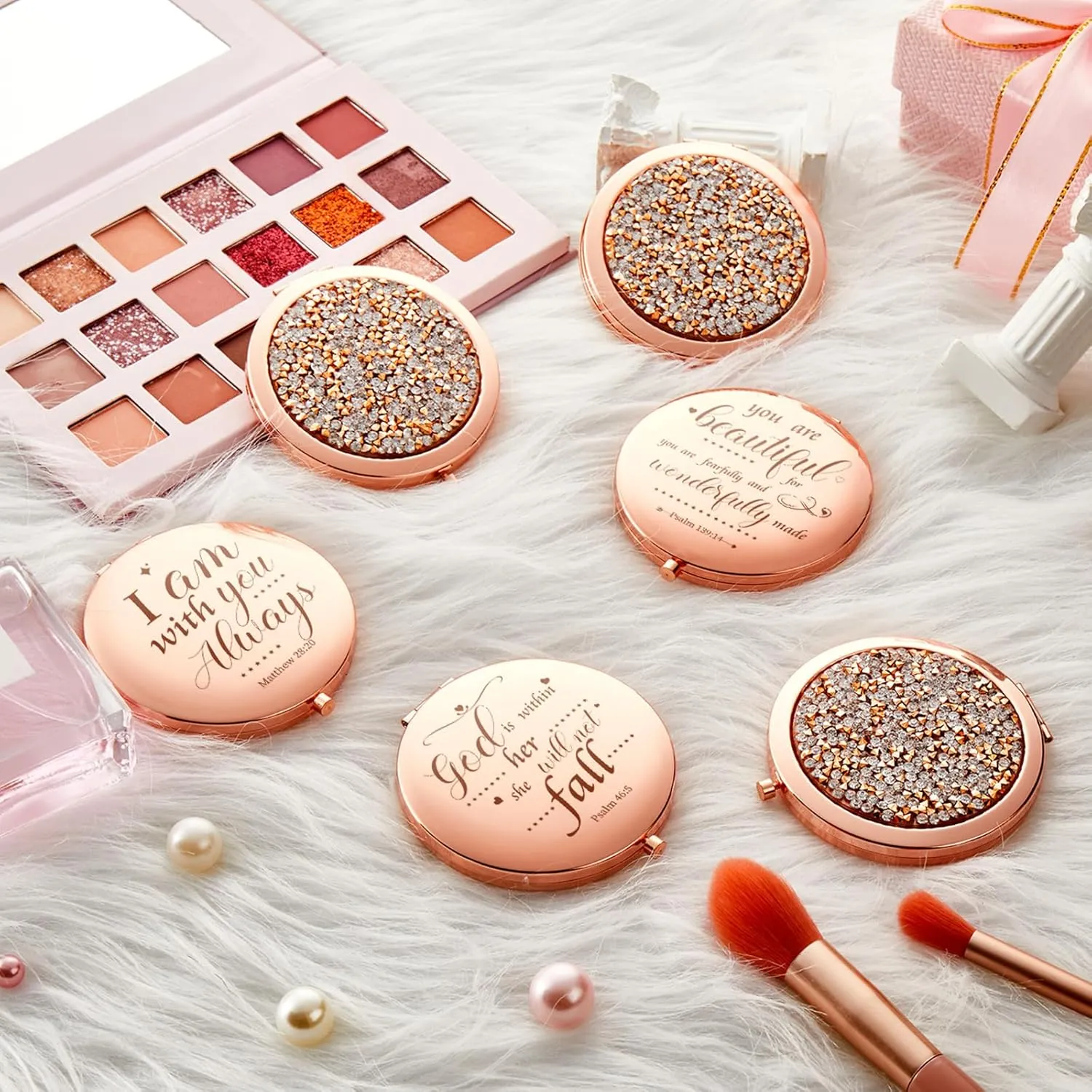 Thyle 12 Pcs Christian Compact Mirror Gifts for Women Bible Verse Bulk Hand Makeup Compact Purse Mirror Inspirational Religious Baptism Gift for Women Nurse CNA Week(Rose Gold)
