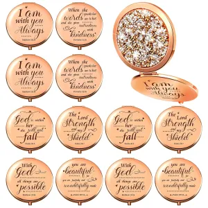 Thyle 12 Pcs Christian Compact Mirror Gifts for Women Bible Verse Bulk Hand Makeup Compact Purse Mirror Inspirational Religious Baptism Gift for Women Nurse CNA Week(Rose Gold)