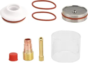TIG Torch Glass Nozzle Kit, Cup Collet Accessory Set 2.4 for WP‑17/18/26 Argon Welding with Tungsten Clamp,Glass Sleeve,Gasket, Piece