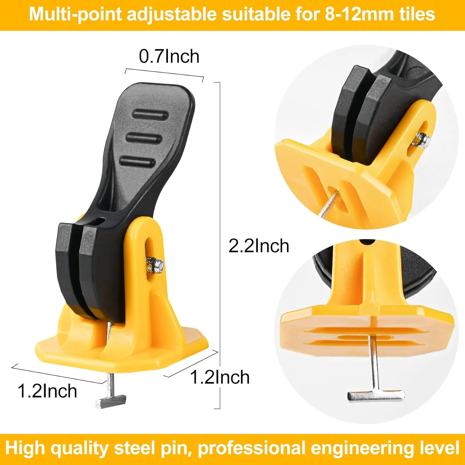 Tile Leveling System Pro Tools Kit Tile Spacers 100Pcs Reusable Floor Leveling Compounds Adjustable Fits 8-12mm Tiles 100Pcs Replaceable Spare Steel T-Pin Tile Leveler Easy for Wall Floor Installation