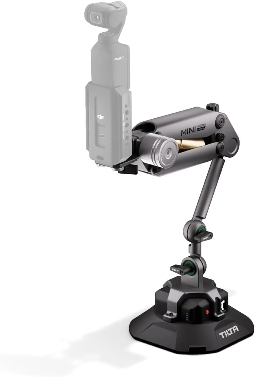 Tilta Hydra Alien Mini Electronic Suction Cup Kit - Titanium Gray | Compatible with DJI Pocket 3, and Other Action cams/Smartphones | Hydraulic Damping | Adjustable Arm
