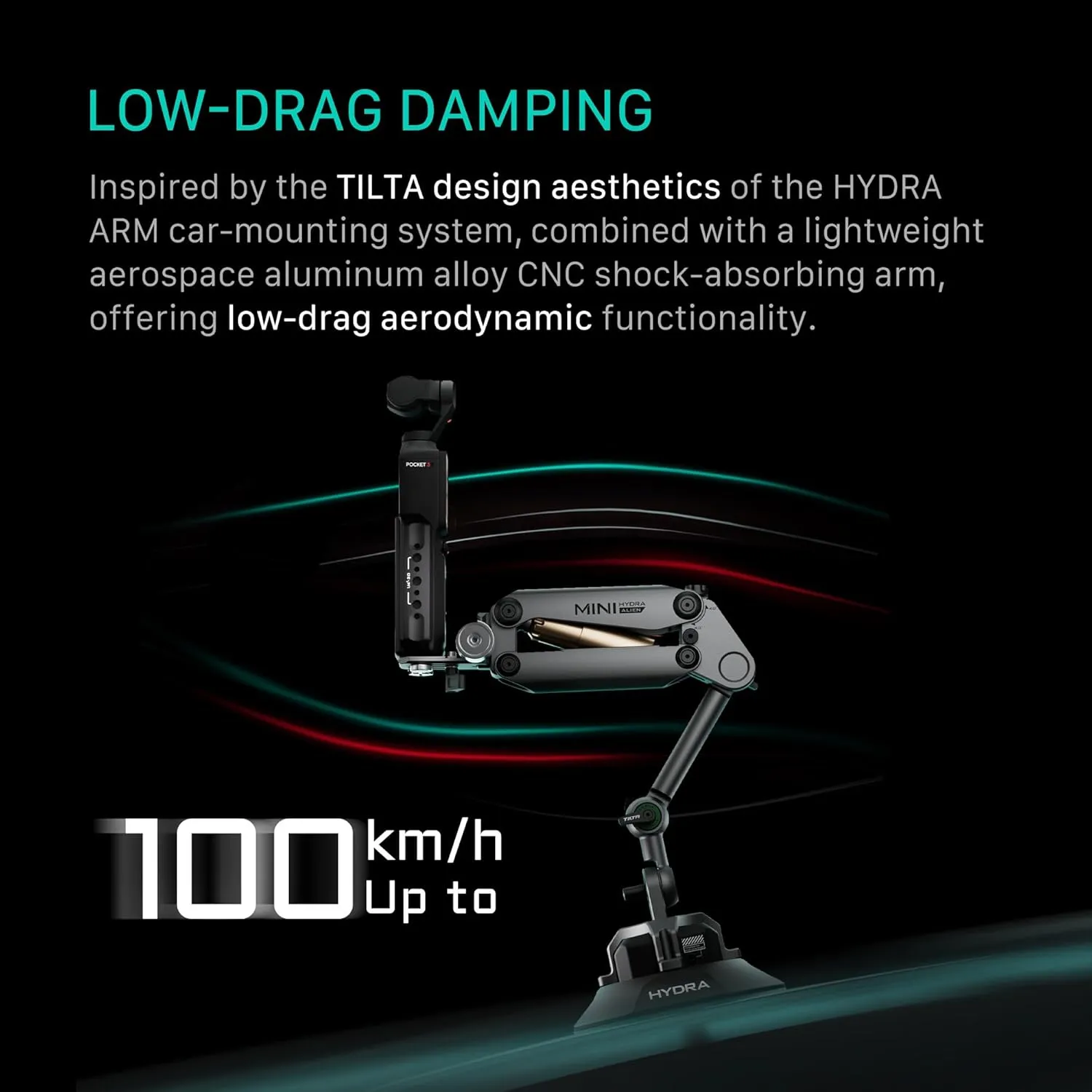 Tilta Hydra Alien Mini Electronic Suction Cup Kit - Titanium Gray | Compatible with DJI Pocket 3, and Other Action cams/Smartphones | Hydraulic Damping | Adjustable Arm