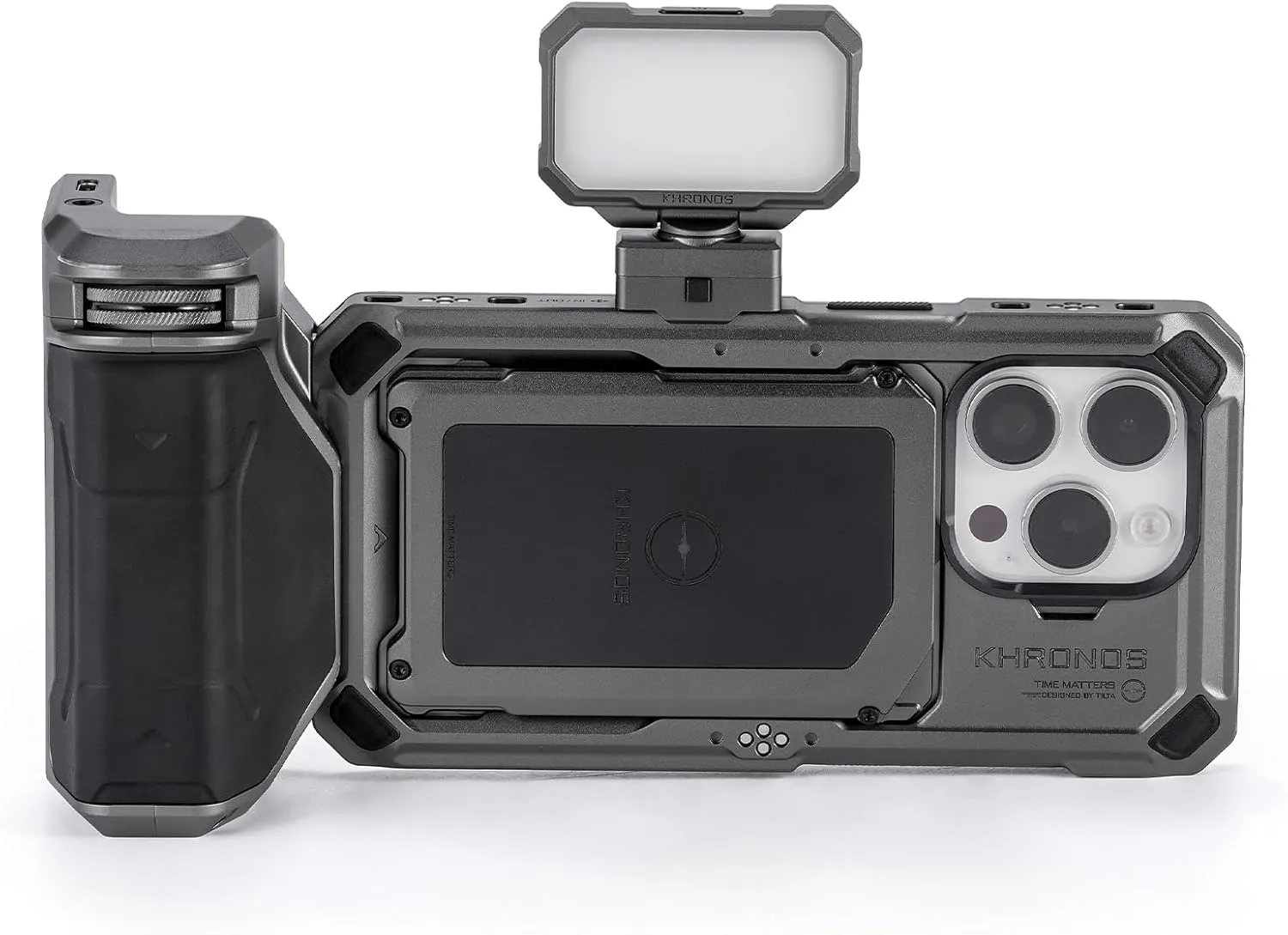 Tilta Khronos Basic Kit Compatible with iPhone 15 Pro - Space Gray | Includes Case, Mini LED Light, and Focus Handle | Mobile Filmmaking System