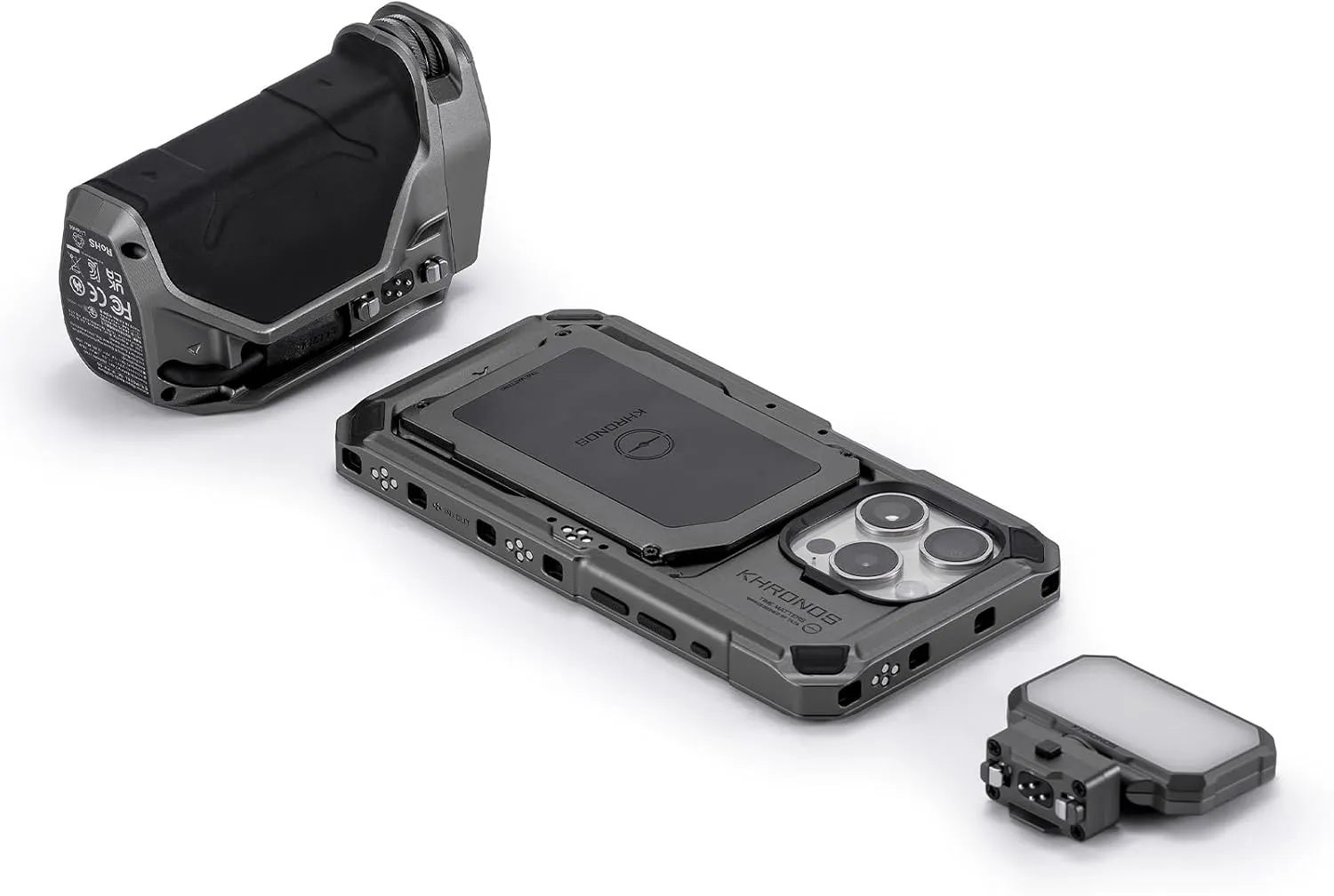 Tilta Khronos Basic Kit Compatible with iPhone 15 Pro - Space Gray | Includes Case, Mini LED Light, and Focus Handle | Mobile Filmmaking System