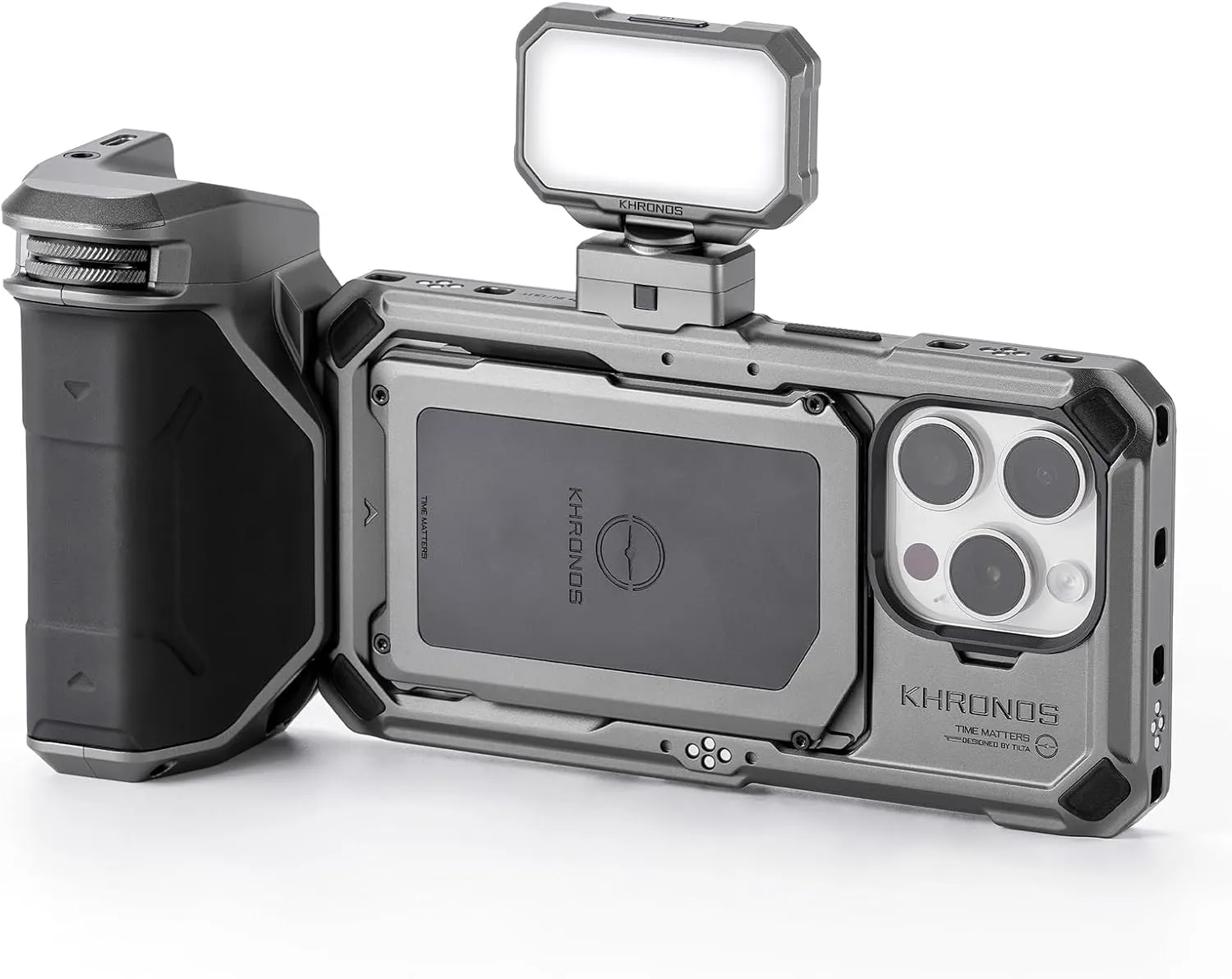 Tilta Khronos Basic Kit Compatible with iPhone 15 Pro - Space Gray | Includes Case, Mini LED Light, and Focus Handle | Mobile Filmmaking System
