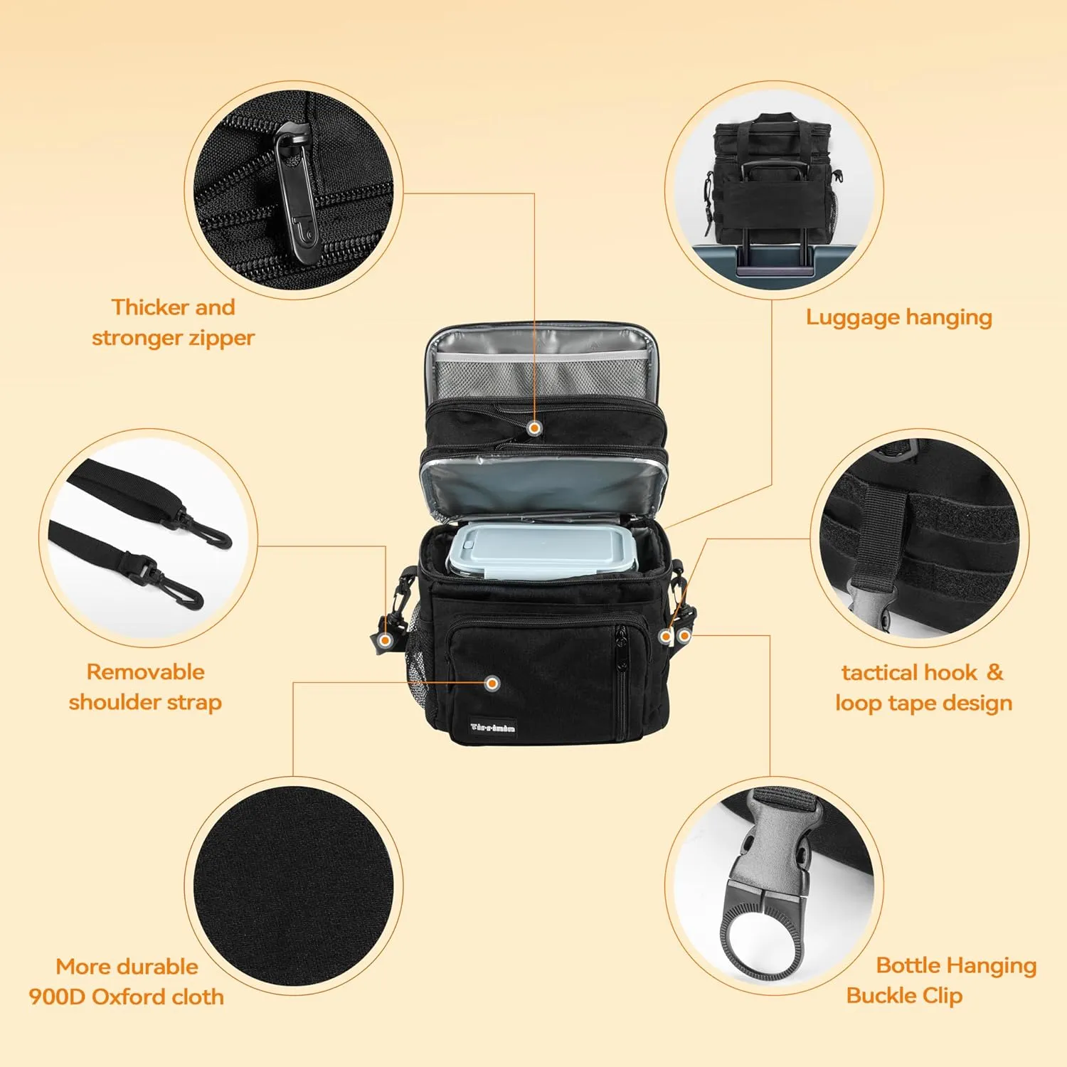 Tirrinia Expandable Insulated Lunch Bag - Double Deck Leakproof Lunch Box for Men Women - Large Reusable Cooler Tote for Picnic, Travel, Office