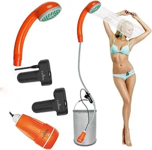 titivate Portable Camping Shower Head, Portable Rechargeable Outdoor Shower Pump with Rechargeable Detachable USB Batteries and Suction Cup Holder for Camping, Hiking, Traveling or Fishing (Azure)