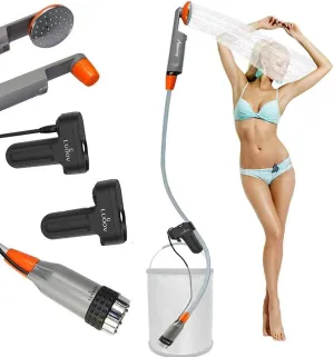 titivate Portable Camping Shower Head, Portable Rechargeable Outdoor Shower Pump with Rechargeable Detachable USB Batteries and Suction Cup Holder for Camping, Hiking, Traveling or Fishing (Gray B)