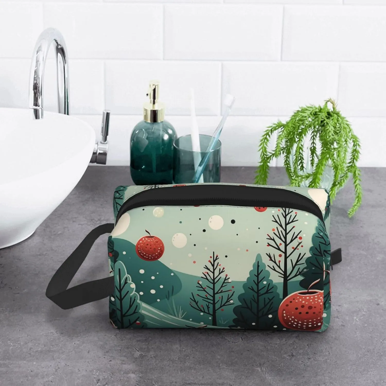 Toiletry Bag for Women Men Dopp Kit Travel Makeup Bag Make Up Organizers Cosmetic Bag Hawthorn and Tree Hanging Toiletry Bag Shaving Bag with Large Capacity for Travel