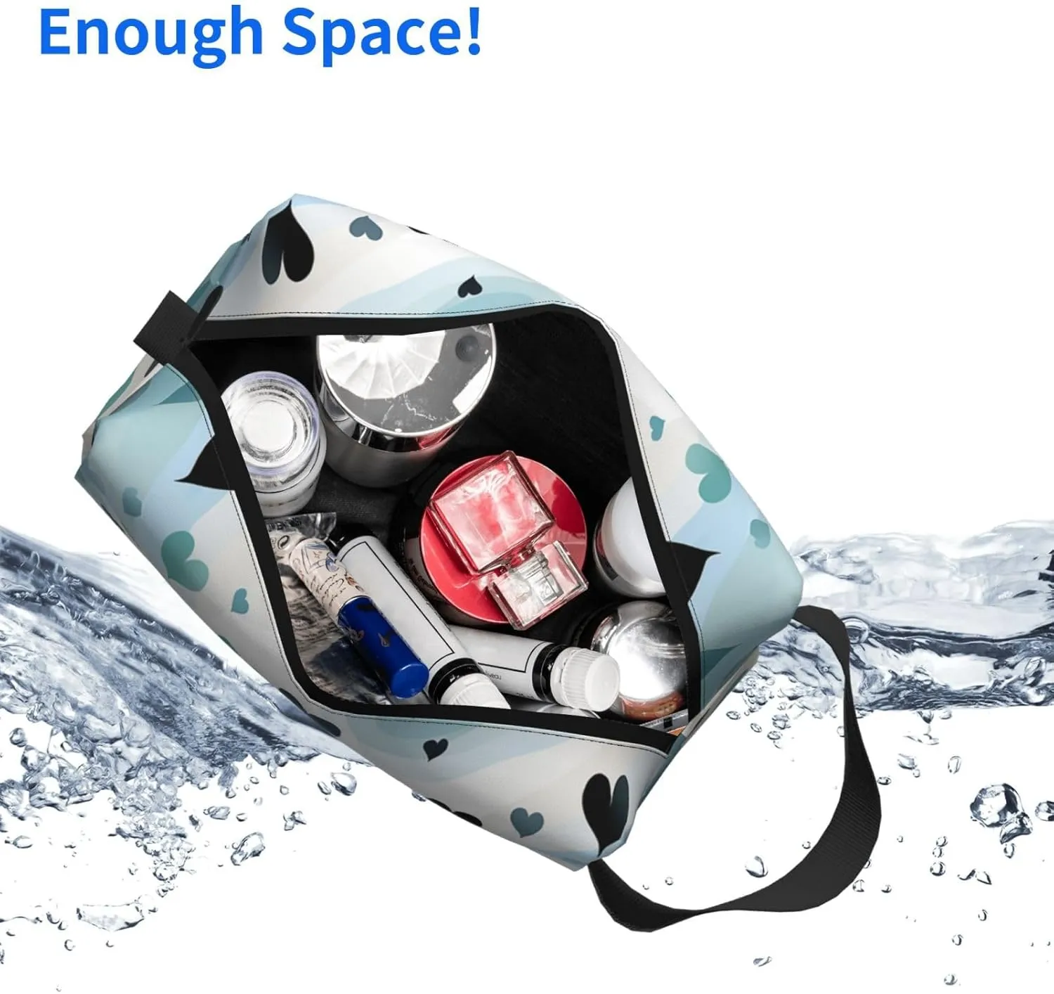 Toiletry Bag for Women Men Dopp Kit Travel Makeup Bag Make Up Organizers Cosmetic Bag Heart Pattern Hanging Toiletry Bag Shaving Bag with Large Capacity for Travel