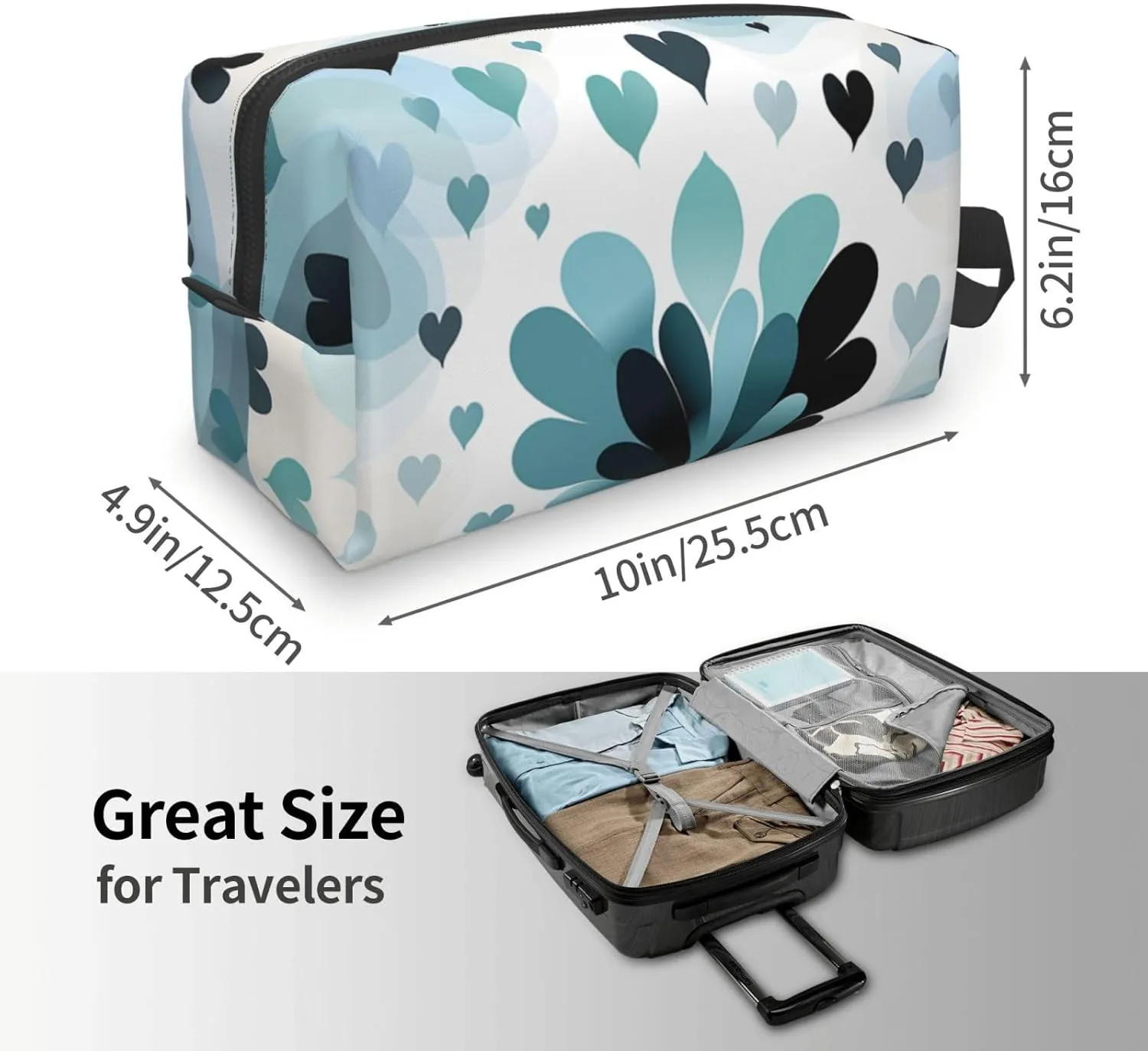 Toiletry Bag for Women Men Dopp Kit Travel Makeup Bag Make Up Organizers Cosmetic Bag Heart Pattern Hanging Toiletry Bag Shaving Bag with Large Capacity for Travel