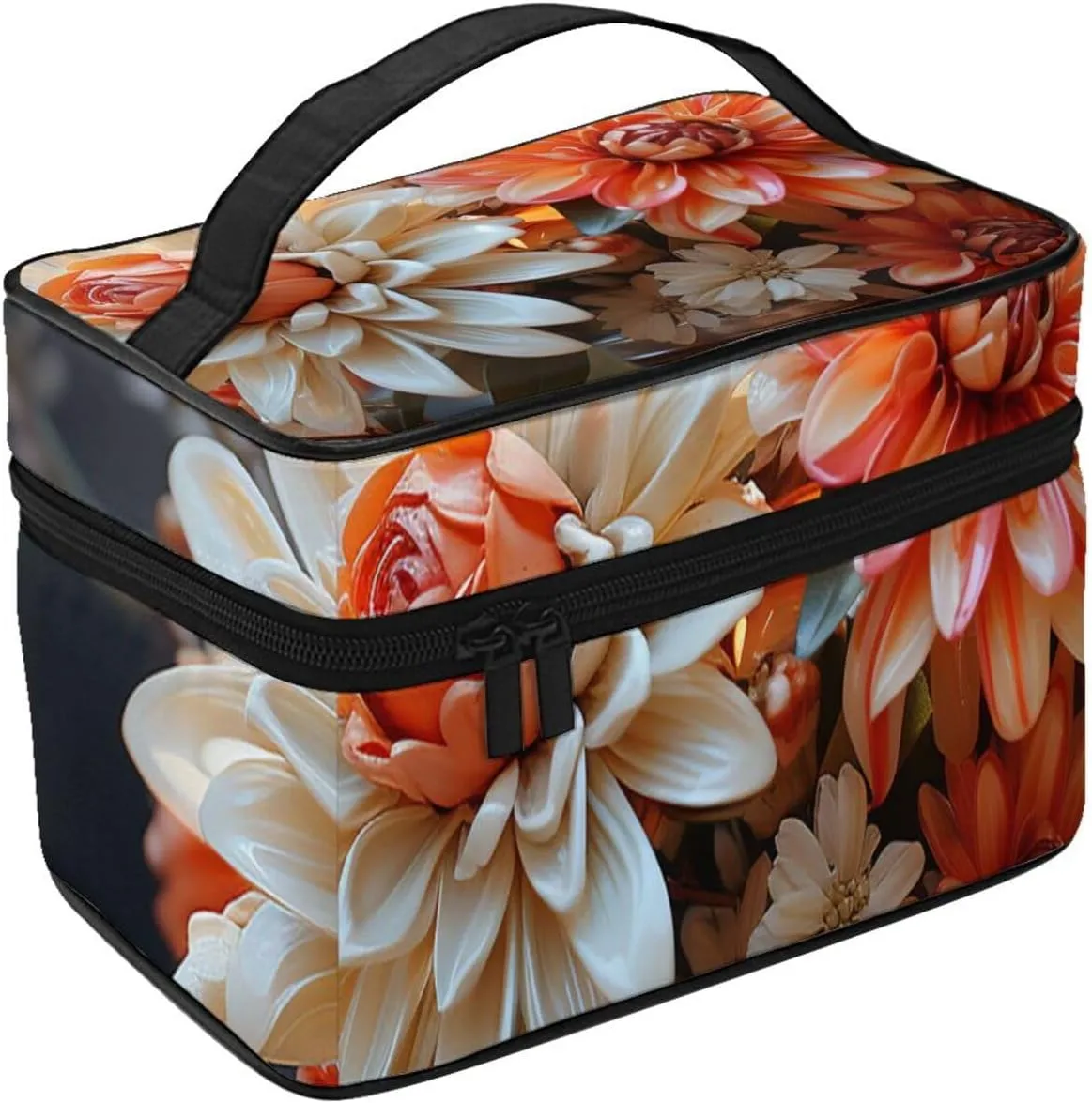 Toiletry Bag for Women Men Dopp Kit Travel Makeup Bag Make Up Organizers Cosmetic Bag Orange Flowers Hanging Toiletry Bag Shaving Bag with Large Capacity for Travel